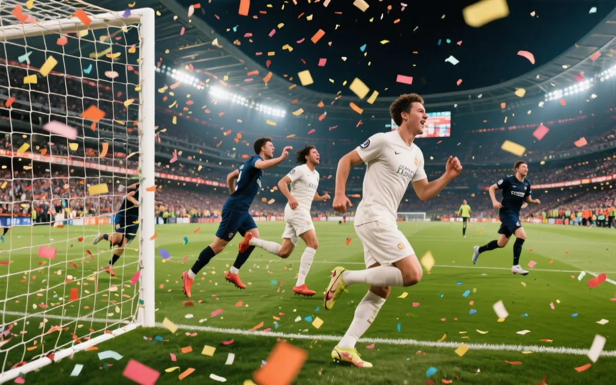 世界杯进球庆祝瞬间的画面示意