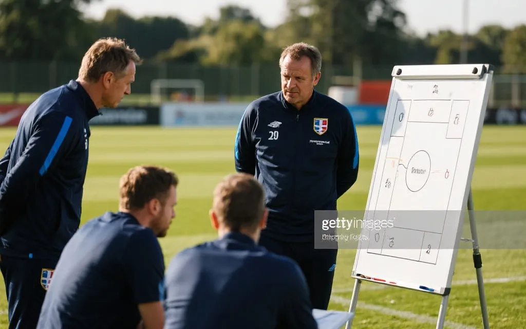 教练组在训练场边分析战术板，象征强队备战与战术细化